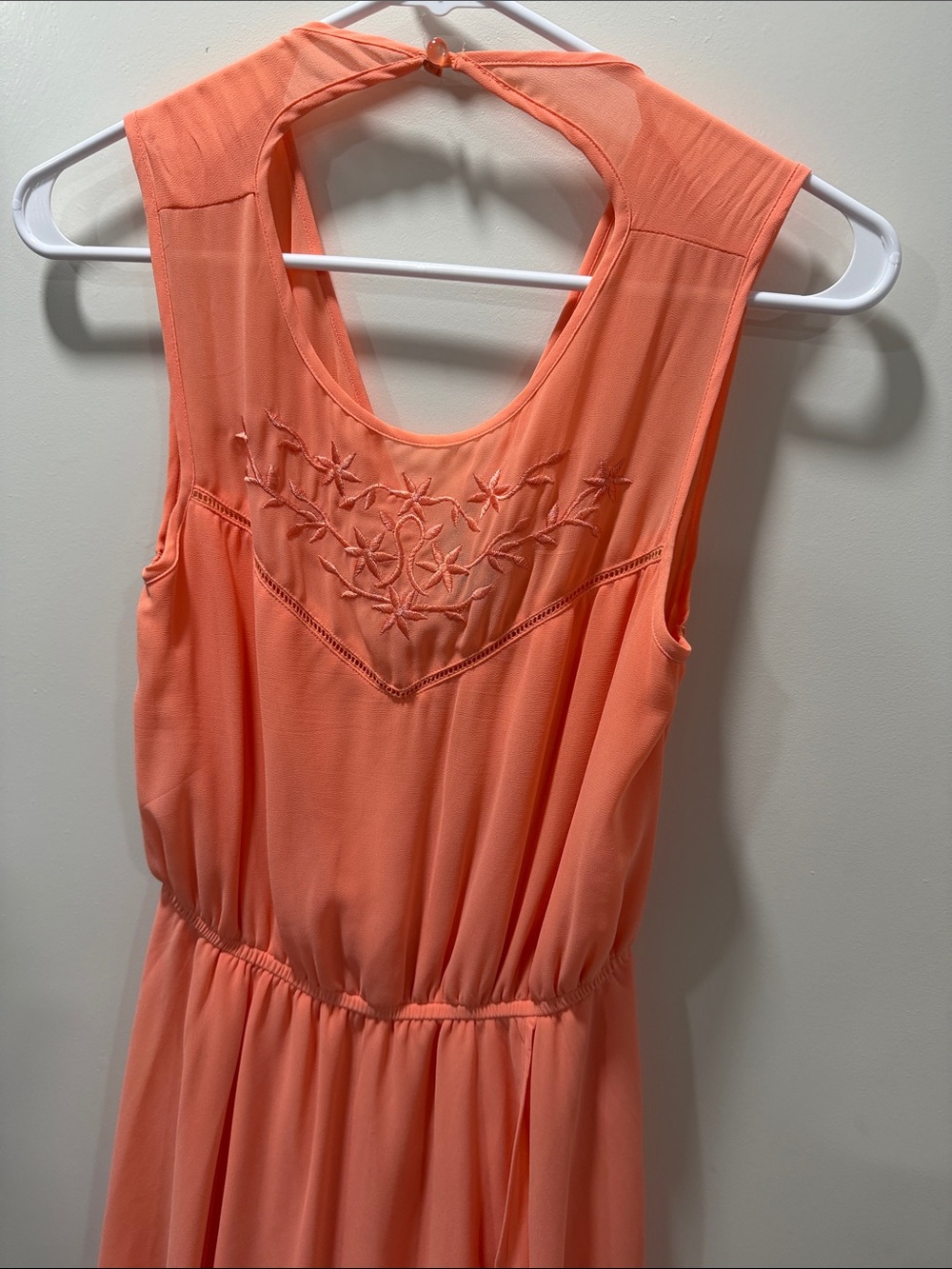 Forever 21 Coral Sleeveless Girls' Dress with Embroidered Yoke